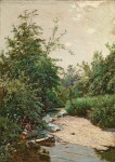 ₴ Картина пейзаж художника от 161 грн.: Рыбак на лесной реке