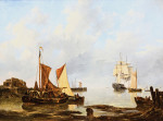 ₴ Картина морской пейзаж художника от 181 грн.: Торговые суда в устье, трехмачтовый "Эвридика" в отдалении