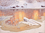 ₴ Картина пейзаж художника от 235 грн.: Солнечное отражение в зимнем пейзаже