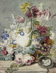 ₴ Картина натюрморт известного художника от 195 грн.: Букет цветов, в том числе птичье гнездо с яйцами
