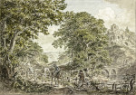 ₴ Репродукция пейзаж от 229 грн.: Лесной пейзаж, слева телега с двумя лошадьми