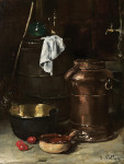 ₴ Картина натюрморт известного художника от 151 грн.: Натюрморт с медной маслобойкой и латунной сковородой