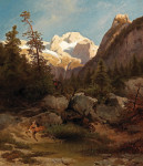 ₴ Картина пейзаж художника от 176 грн.: Охотник с целью, против массива Дахштайн