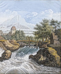₴ Картина пейзаж художника от 183 грн: Бушующий ручей с мостом и видом на долину