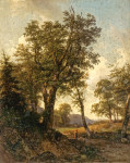 ₴ Картина пейзаж художника от 187 грн.: Альпийский пейзаж с деревьями на переднем плане