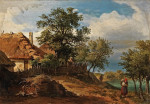 ₴ Картина пейзаж художника от 172 грн.: Пейзаж с соломенными домами и фигурами