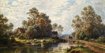 ₴ Картина пейзаж художника от 135 грн.: Летний речной пейзаж около усадьбы