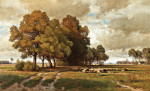 ₴ Картина пейзаж художника от 154 грн.: Широкий пастбищный ландшафт при приближении шторма