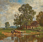 ₴ Картина пейзаж художника от 228 грн.: Пастушка со скотом у ручья в деревне