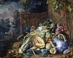 ₴ Репродукция натюрморт от 333 грн.: Натюрморт с овощами и фруктами перед садовой балюстрадой