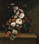 ₴ Репродукція картини натюрморт від 286 грн.: Натюрморт із квітами у вазі на виступі
