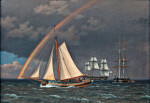 ₴ Картина морской пейзаж художника от 172 грн.: Радуга на море и перекрестная охота с другими кораблями