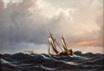 ₴ Картина морской пейзаж художника от 172 грн.: Корабль в открытом море на закате