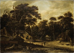 ₴ Картина пейзаж художника от 177 грн.: Несколько крестьянских хиижин в лесу