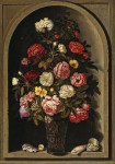 ₴ Репродукція натюрморт від 213 грн.: Квіти в беркемеєрському келиху з черепашками в кам'яній ніші