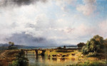₴ Репродукция пейзаж от 205 грн.: Мост через реку с коровами на водопое