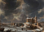 ₴ Картина пейзаж художника от 181 грн.: Зимний пейзаж с фигуристами возле церкви