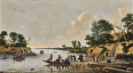 ₴ Картина пейзаж художника от 144 грн.: Пейзаж с паромом на реке