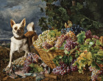 ₴ Репродукция натюрморт от 253 грн.: Собака охраняет корзину с виноградом с видом на Хайлигенштадт и Дунай вдалеке