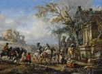 ₴ Картина бытового жанра известного художника от 236 грн.: Пейзаж с соколятнками и отдыхающими фигурами возле фонтана