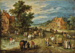 ₴ Картина пейзаж известного художника от 236 грн: Широкая деревенская улица летом с телегами и фигурами