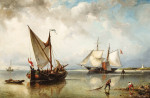 ₴ Картина морской пейзаж художника от 163 грн.: Парусные суда около берега на тихой воде