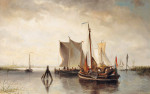 ₴ Картина морской пейзаж художника от 158 грн.: Речной пейзаж с судами в устье