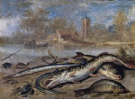 ₴ Картина натюрморт известного художника от 181 грн.: Рыба на фоне пейзажа