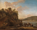 ₴ Картина пейзаж художника от 200 грн.: Итальянский речной пейзаж со стадом, классические руины в отдалении