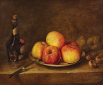 ₴ Картина натюрморт известного художника от 200 грн.: Натюрморт с яблоками на тарелке и вином на столе