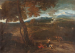 ₴ Картина пейзаж художника от 230 грн.: Аркадийный пейзаж с Дианой и ее свитой на охоте