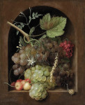 ₴ Картина натюрморт художника от 183 грн.: Виноград, вишня и пшеница с улиткой в каменной нише