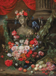 ₴ Репродукція натюрморт від 263 грн.: Фрукти та квіти, що оточують кам'яний бюст богині Флори