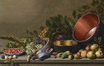 ₴ Репродукция натюрморт от 211 грн.: Кухонный натюрморт с фруктами, овощами и металлической посудой