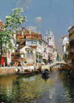 ₴ Репродукция городской пейзаж от 2 грн.: Гондолы на венецианском канале, Санта-Мария-делла-Салюте вдалеке