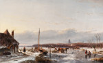₴ Картина пейзаж известного художника от 150 грн.: Фигуристы на льду возле Зальтбоммеля
