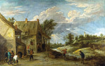 ₴ Картина бытового жанра известного художника от 174 грн.: Крестьяне играющие на краю деревни возле таверны