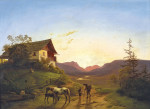 ₴ Картина пейзаж художника от 157 грн.: Вечерний пейзаж с лошадьми