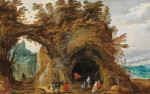 ₴ Репродукция пейзаж от 205 грн.: Скалистый пейзаж с путешественниками перед пещерой