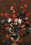 ₴ Репродукция натюрморт от 334 грн.: Гвоздики и другие цветы в стеклянной вазе