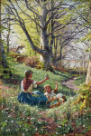₴ Репродукция бытовой жанр от 213 грн.: Дети играют на лугу с весенними цветами