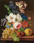 ₴ Репродукція натюрморт від 318 грн.: Букет квітів з виноградом та мушмулою