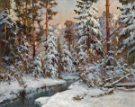 ₴ Картина пейзаж художника от 215 грн.: Лесной ручей зимой