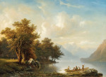 ₴ Репродукция пейзаж от 235 грн.: Озеро Бриенц с фигурами на пароме