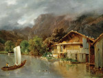 ₴ Репродукция пейзаж от 241 грн.: Дом на озере Бриенц с лодкой и утками