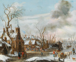 ₴ Репродукция пейзаж от 340 грн.: Зимний пейзаж с рыночной сценой