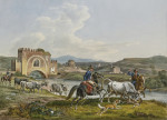 ₴ Картина бытового жанра художника от 194 грн.: Всадники на лошади поймали быка напавшего на собак