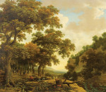 ₴ Картина пейзаж художника от 230 грн.: Итальянский лесной пейзаж с охотниками
