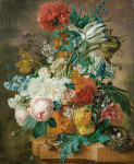 ₴ Картина натюрморт известного художника от 201 грн.: Цветы в терракотовой вазе с птичьем гнездом