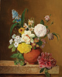 ₴ Картина натюрморт художника от 201 грн.: Цветы с розами, нарциссами, гиацинтами и первоцветами